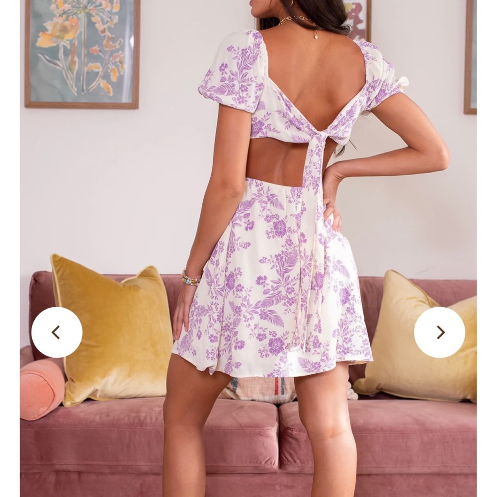 Purple and white floral cut out mini dress NWT